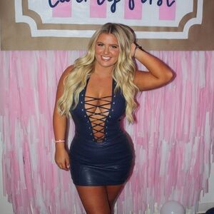 Navy Blue Leather Mini Dress Edikted